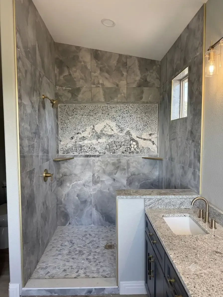 Pikes Peak mountain mosaic shower in Cripple Creek, Colorado